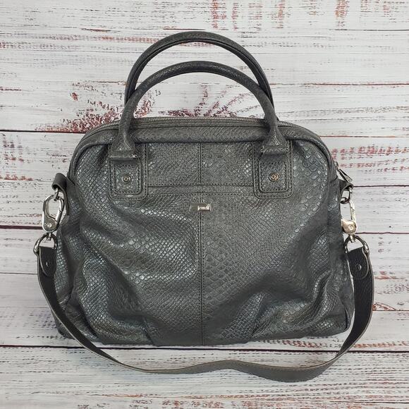 Jewell by Thirty-One Handbags - Jewel Gray Large Zip Slouchy Satchel Purse Dual Handle & Strap Shoulder Bag